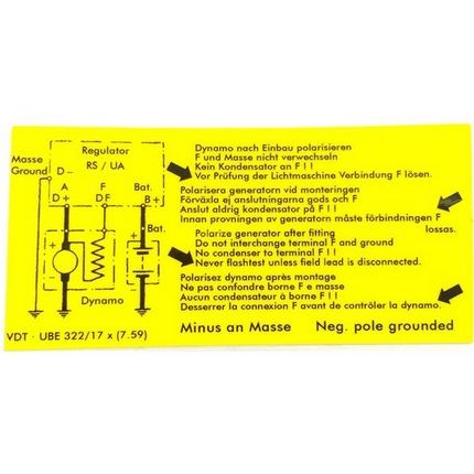 Aufkleber Lichtmaschinenregler passend fr Porsche 356 B C Bj. 59-65