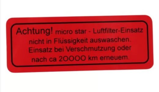 Aufkleber Luftfilter passend fr Porsche 356 B C 912 Bj. 59-70 Micro Star